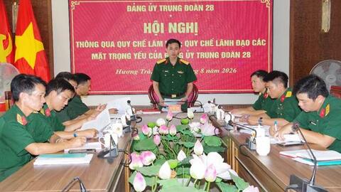 Đảng uỷ Trung đoàn 28 tổ chức hội nghị thông qua Quy chế làm việc và Quy chế lãnh đạo các mặt trọng yếu năm 2026