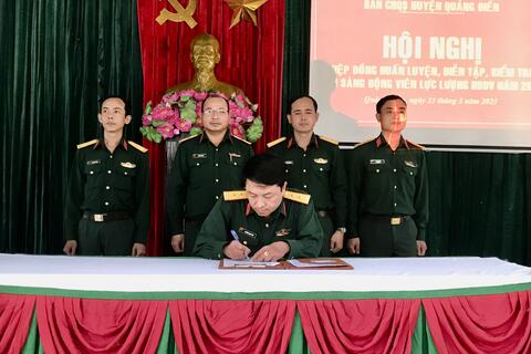 Ban CHQS huyện Quảng Điền: Hiệp đồng huấn  luyện, diễn tập, kiểm tra sẵn sàng động viên lực lượng dự bị động viên năm 2023.
