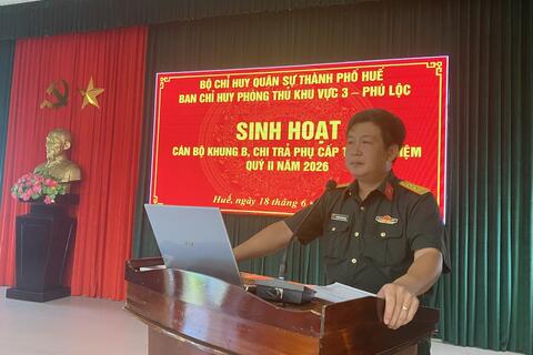 Ban Chỉ huy Phòng thủ Khu vực 3 - Phú Lộc tổ chức sinh hoạt tư tưởng và chi trả phụ cấp trách nhiệm cho cán bộ khung B quý II năm 2026