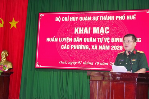Bộ CHQS thành phố Huế Khai mạc huấn luyện dân quân tự vệ binh chủng năm 2026