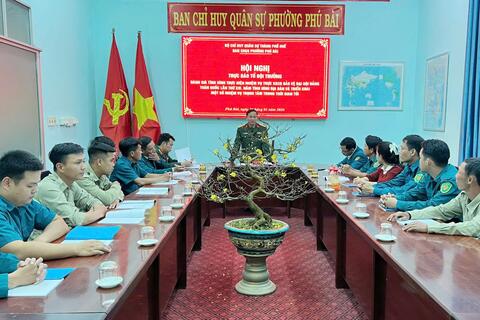 Ban Chỉ huy Quân sự phường Phú Bài tổ chức hội nghị đánh giá nhiệm vụ trực sẵn sàng chiến đấu bảo vệ Đại hội Đảng toàn quốc lần thứ XIV