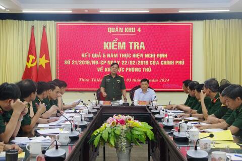 Quân khu 4 kiểm tra kết quả 5 năm thực hiện Nghị định số 21 của Chính phủ về KVPT tại tỉnh Thừa Thiên Huế