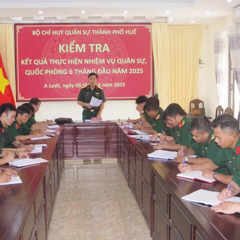 Bộ CHQS thành phố kiểm tra kết quả thực hiện nhiệm vụ Quân sự, Quốc phòng 6 tháng đầu năm 2025 Ban CHQS huyện A Lưới.