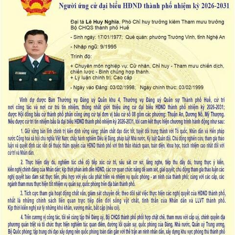 Chương trình hành động của Đại tá Lê Huy Nghĩa - Phó Chỉ huy trưởng, kiêm tham mưu trưởng Bộ CHQS thành phố Huế